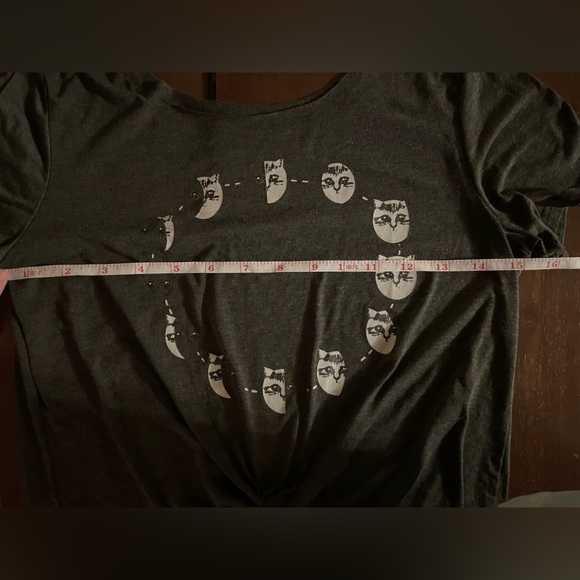 Cat Lunar Moon Phases T Shirt / Custom Crop / Tie Waist / Size XL 🌚😸🌝 - Picture 3 of 3